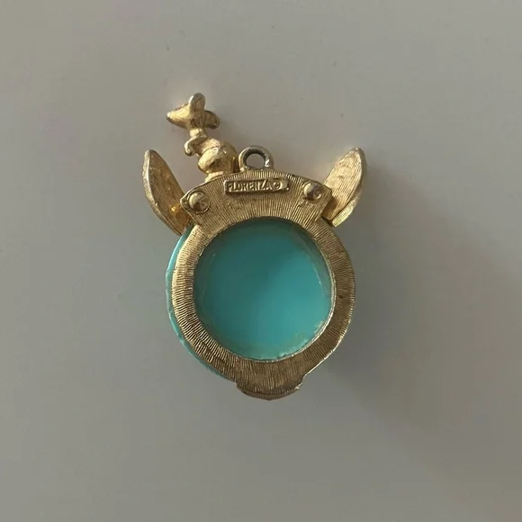 Vintage Florenza cat and mouse gold tone and turquoise pendant - Picture 2 of 2